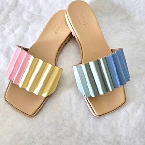 Mlouye Louise Leather Handmade Square Toe Slide Sandals Gummy